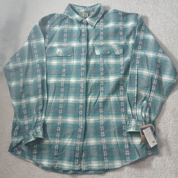 NWT Northwest Blue Women's Plaid Long Sleeve Collared Button Up Shirt Green 2x - Picture 1 of 10